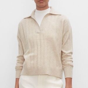 Club Monaco Rib Cashmere Polo Sweater in Cream